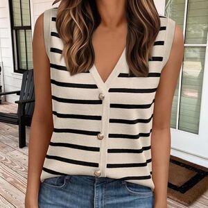 Apricot and Black button sweater vest